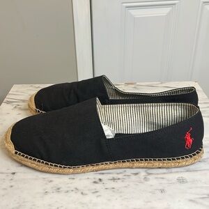 Polo Ralph Lauren Cotton Black Canvas Espadrille Jute Midsole Red Pony